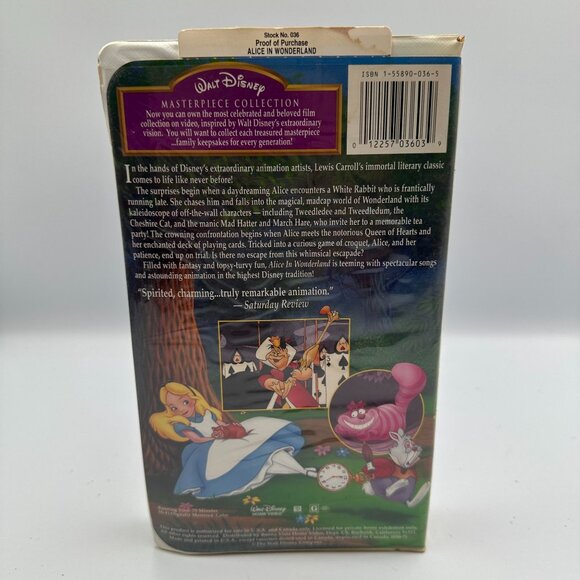 Alice In Wonderland VHS Walt Disney Masterpiece Collection 1994 Animated Film - Picture 2 of 3
